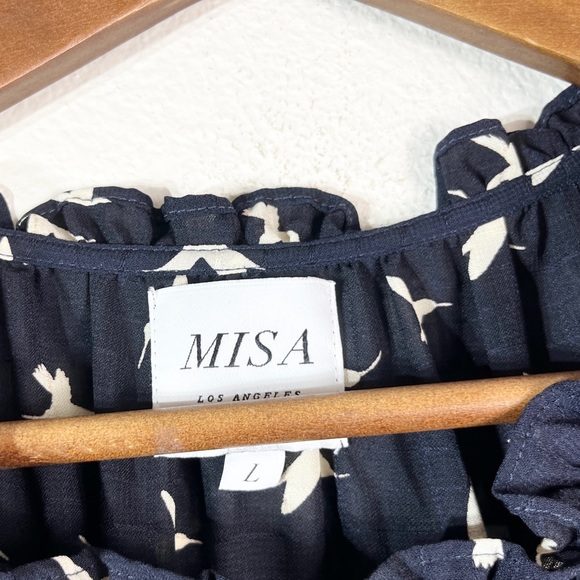 MISA Los Angeles Martina Midi Dress Navy Birds Sz L - Picture 5 of 9